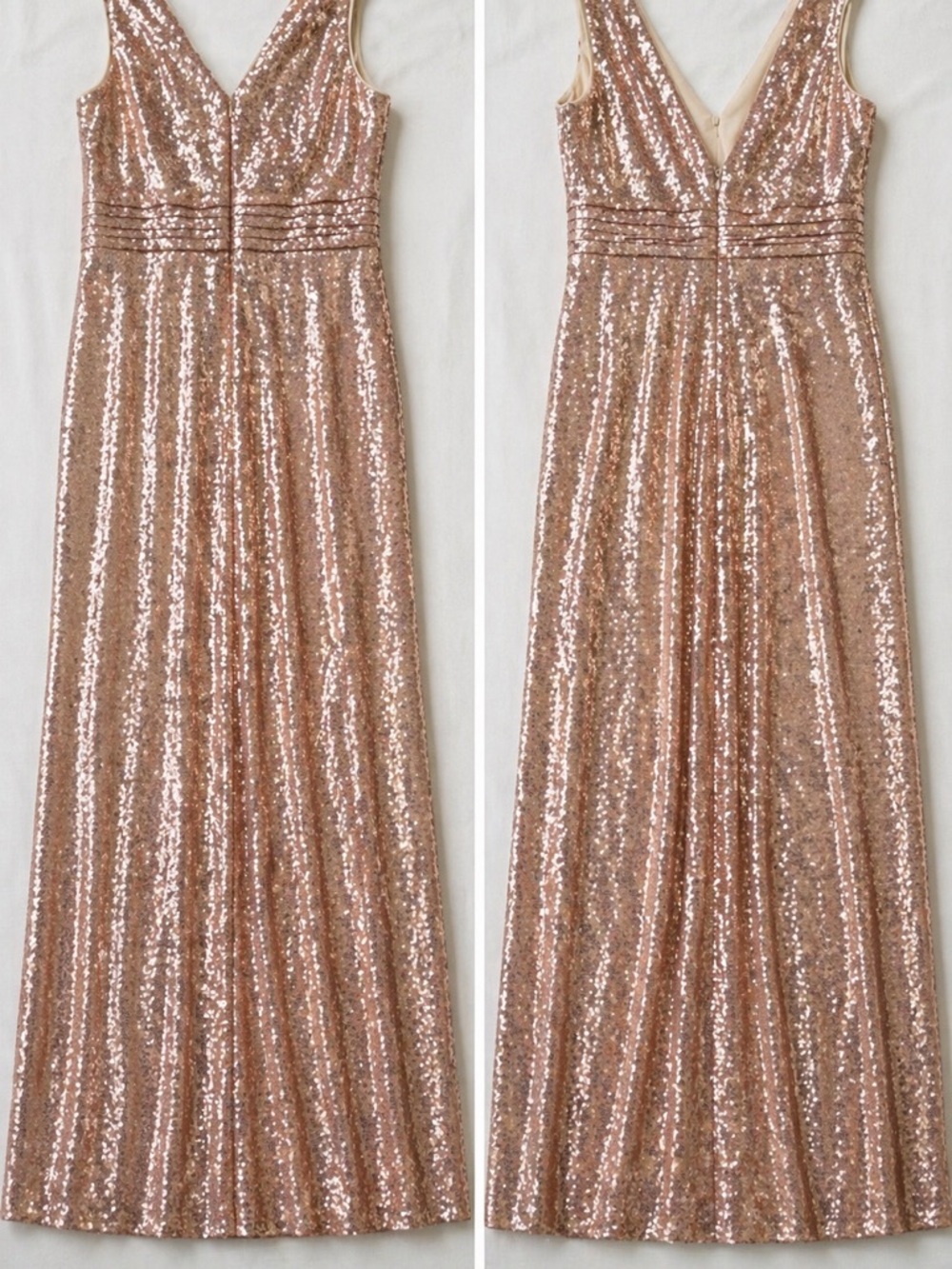 Rose Gold Sequin Prom Dress Size 10 Sleeveless V Neck Formal Evening Gown NWT